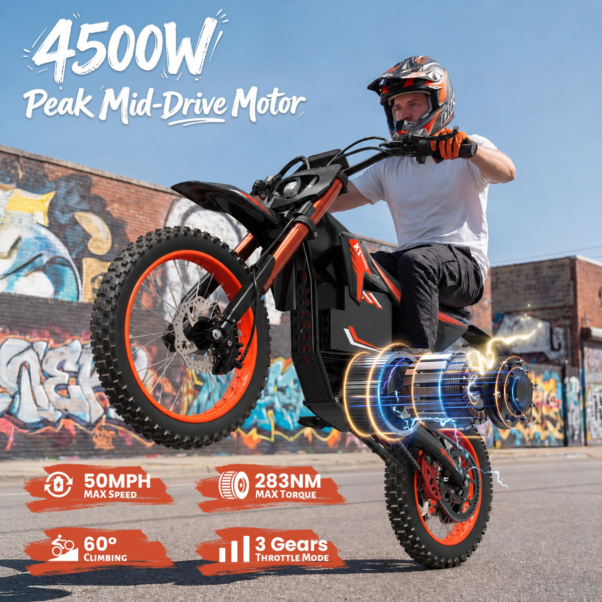 X1 Spark Electric Dirt Bike for Adults 50 mph 4500W Peak E-Bike up to 60 Mile Range, 60V 28.8AH Battery Fat Tire Full Suspension Ebikes with 17"/14" Wheel, off Road Mountain E Bike, UL2849 by SGS
