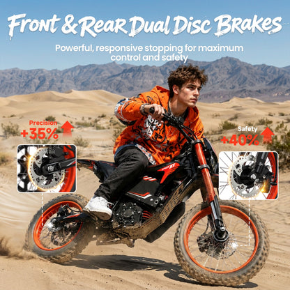4500W Peak Electric Dirt Bike for Adults with 60V 28.8AH Battery up to 60Mile Range X1 Spark E-Bike 50 mph Fat Tire off Road Ebike with 17"/14" Wheel, Full Suspension E Mountain Bike, UL2849 by SGS
