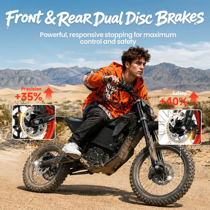4500W Peak Electric Dirt Bike for Adults 60V 28.8AH Battery up to 60Mile Range X1 Spark off-Road Electric Dirt Bike 50 mph Fat Tire Full Suspension E-Mountain Bikes with 17"/14" Wheel, UL2849 by SGS