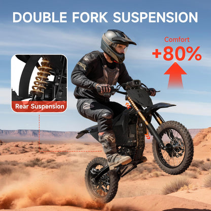 Qronge Electric Dirt Bike for Adults 50 mph 4500W Peak Motor X1 Spark E-Bike up to 60Miles Range 14"/12" Fat Tire off Road Ebike with 60V 28.8AH Battery Full Suspension Mountain E Bike, UL2849 by SGS