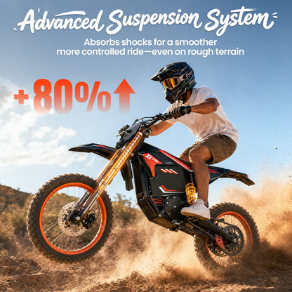 4500W Peak Electric Dirt Bike for Adults with 60V 28.8AH Battery up to 60Mile Range X1 Spark E-Bike 50 mph Fat Tire off Road Ebike with 17"/14" Wheel, Full Suspension E Mountain Bike, UL2849 by SGS