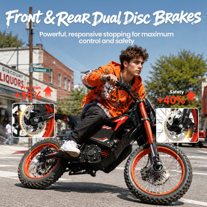 X1 Spark Electric Dirt Bike for Adults 50 mph 4500W Peak E-Bike up to 60 Mile Range, 60V 28.8AH Battery Fat Tire Full Suspension Ebikes with 17"/14" Wheel, off Road Mountain E Bike, UL2849 by SGS