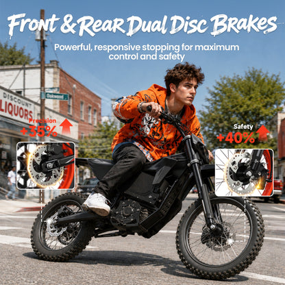 X1 Spark Electric Dirt Bike for Adults 50 mph 4500W Peak E-Bike up to 60 Mile Range, 60V 28.8AH Battery Full Suspension Electric Motorcycle with 17"/14" Wheel, off Road Mountain E Bike, UL2849 by SGS