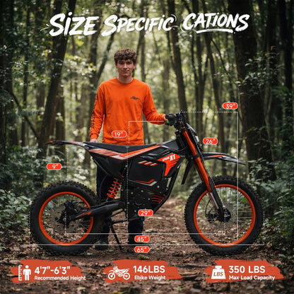 4500W Peak Electric Dirt Bike for Adults with 60V 28.8AH Battery up to 60Mile Range X1 Spark E-Bike 50 mph Fat Tire off Road Ebike with 17"/14" Wheel, Full Suspension E Mountain Bike, UL2849 by SGS