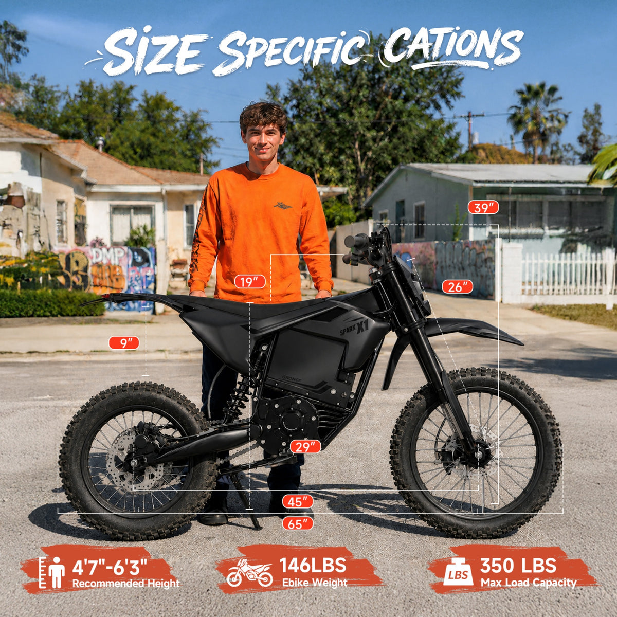 X1 Spark Electric Dirt Bike for Adults 50 mph 4500W Peak E-Bike up to 60 Mile Range, 60V 28.8AH Battery Full Suspension Electric Motorcycle with 17"/14" Wheel, off Road Mountain E Bike, UL2849 by SGS
