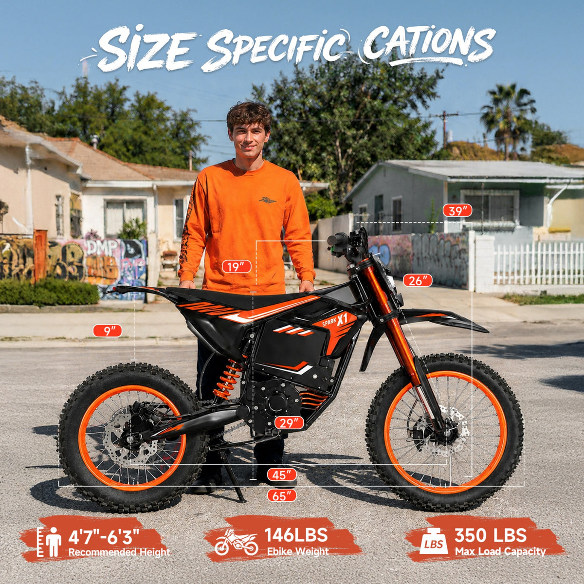X1 Spark Electric Dirt Bike for Adults 50 mph 4500W Peak E-Bike up to 60 Mile Range, 60V 28.8AH Battery Fat Tire Full Suspension Ebikes with 17"/14" Wheel, off Road Mountain E Bike, UL2849 by SGS